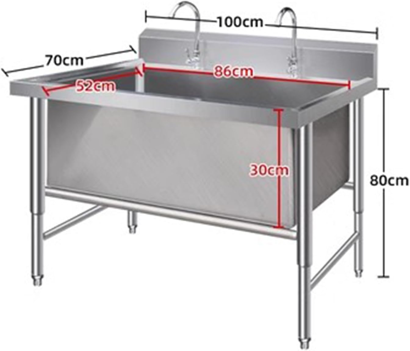Sink Free Standing Single Bowl Kitchen Sink with Cold and Hot Water Pipe Stainless Steel Sink for Laundry Room Bathroom Farmhouse(