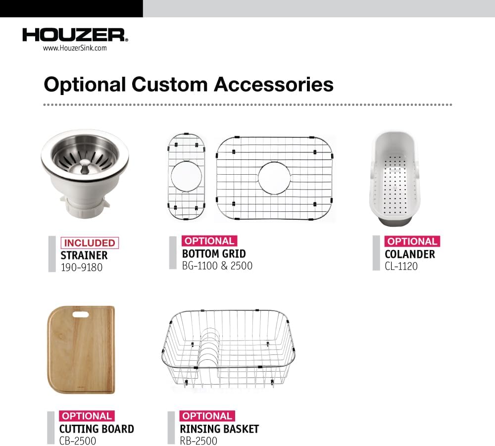 Houzer Legend Stainless Steel Kitchen Sink - 33 Inch Topmount 4-Hole 80/20 Double Small Left Bowl Kitchen Sink, Durable & Versatile, Nested 20-Pack - LHD-3322-20