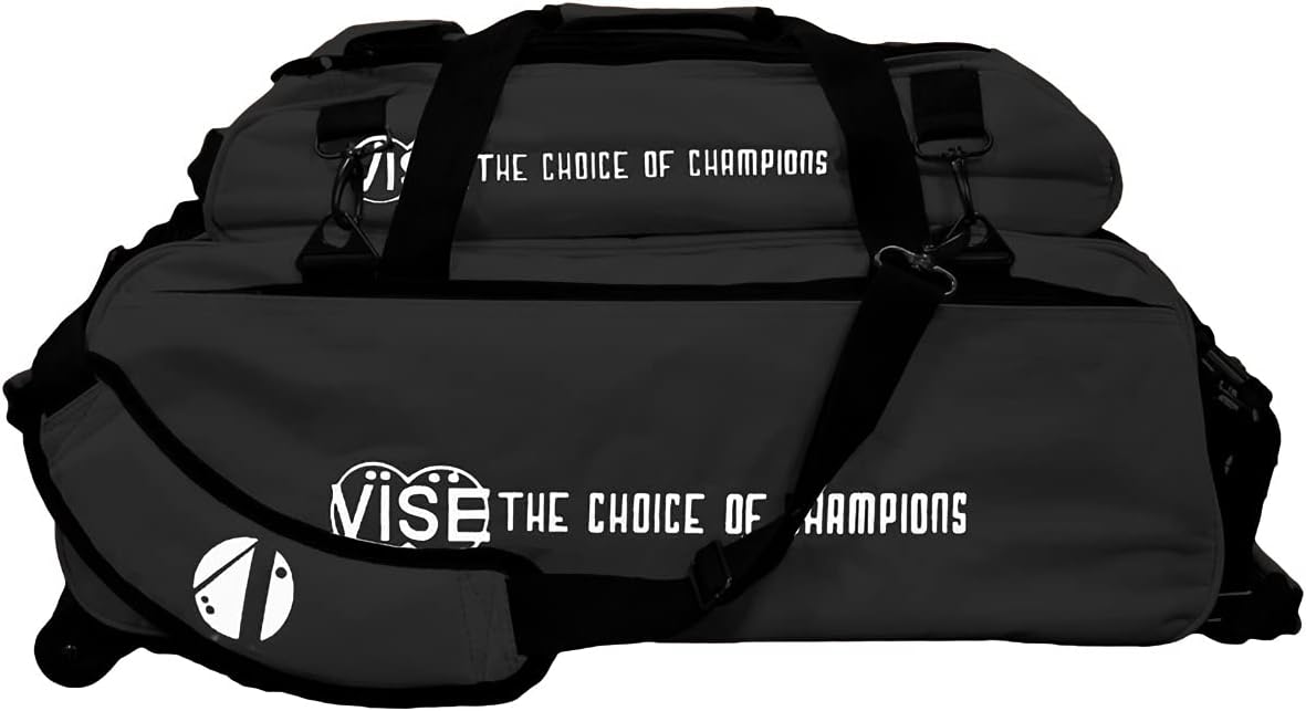 Vise Three Ball Tote Roller Bowling Bag with Shoe Pouch Black