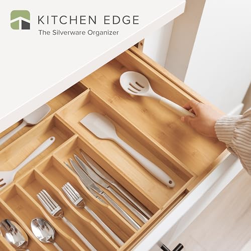 KitchenEdge Premium Silverware, Flatware and Utensil Organizer - Expandable from 16 to 28 In and Adjustable Kitchen Drawer Organizer - Expandable from 16 to 28 In Bundle