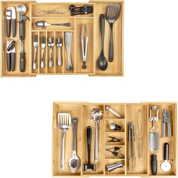 KitchenEdge Premium Silverware, Flatware and Utensil Organizer - Expandable from 16 to 28 In and Adjustable Kitchen Drawer Organizer - Expandable from 16 to 28 In Bundle