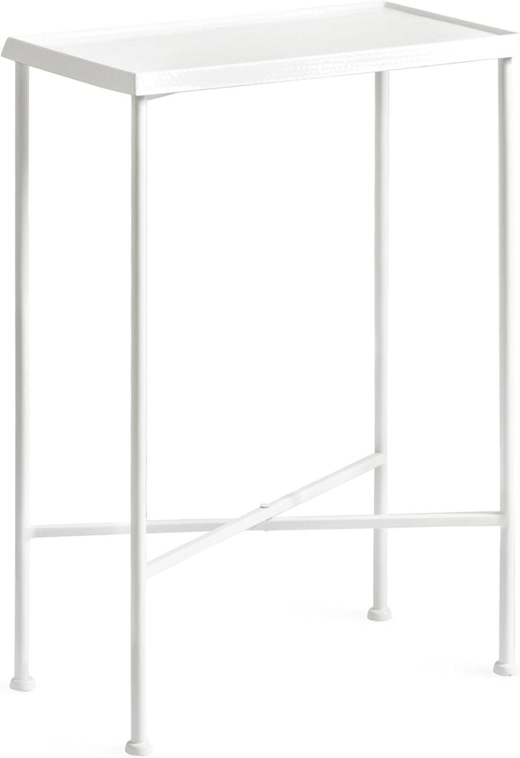Kate and Laurel Sanzo Transitional Metal Skinny Side Table, 17 x 9 x 24, White, Rectangular Slim Bedroom Nightstand with Hammered Tabletop for Use as Bedside Accent or Living Room End Table