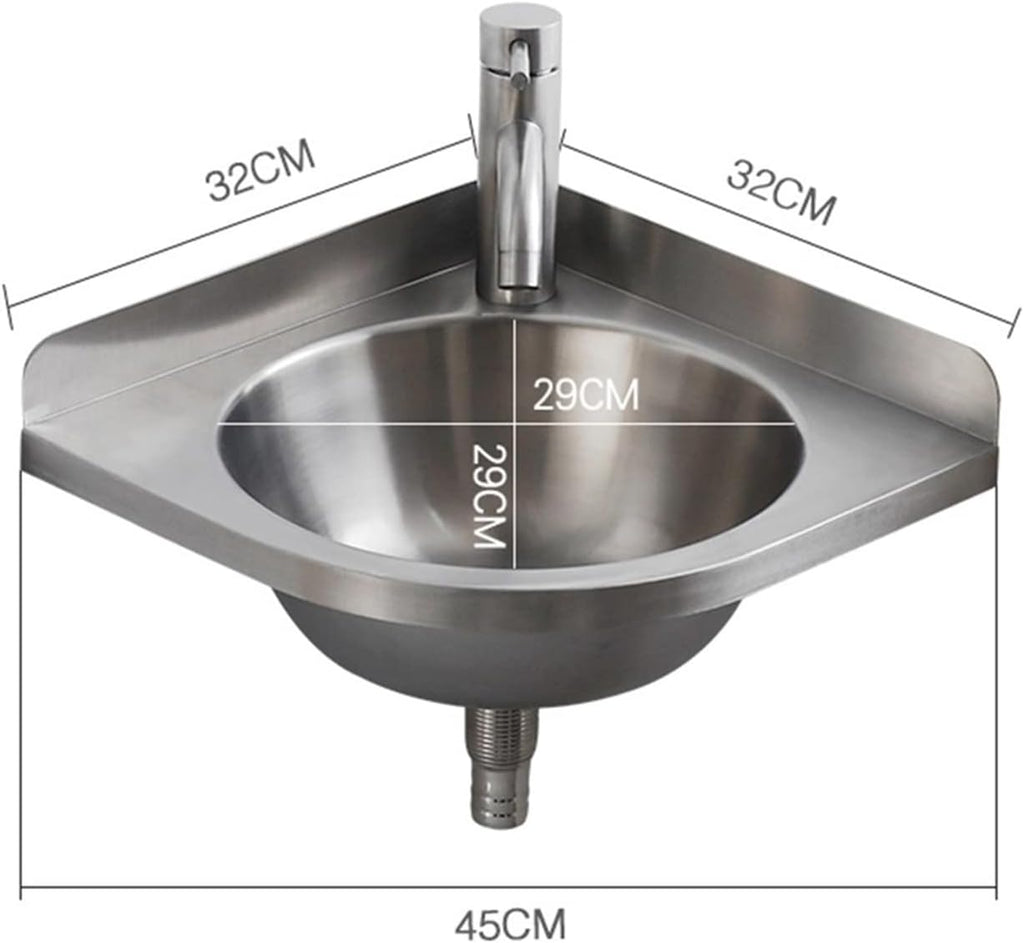 Wall-Mounted Sink, Single Bowl Kitchen Sinks, Utility Sink,Stainless Steel Triangle Basin, Wash Basin, for Kitchen, RV,Silver-A(32x32x45cm)