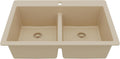 Karran 33' Bisque Quartz Composite Double Bowl Kitchen Sink – Top Mount Drop-In 50/50 Low Divider, 80% Natural Quartz, 535°F Heat Resistant, Sound Dampening, Granite Composite