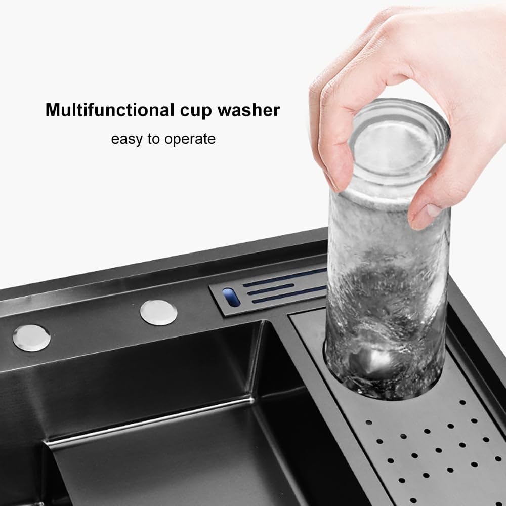 KunMai Drop-in Kitchen Sink Black Kitchen Sink Workstation with High-pressure Cup Washer Stainless Steel Sink