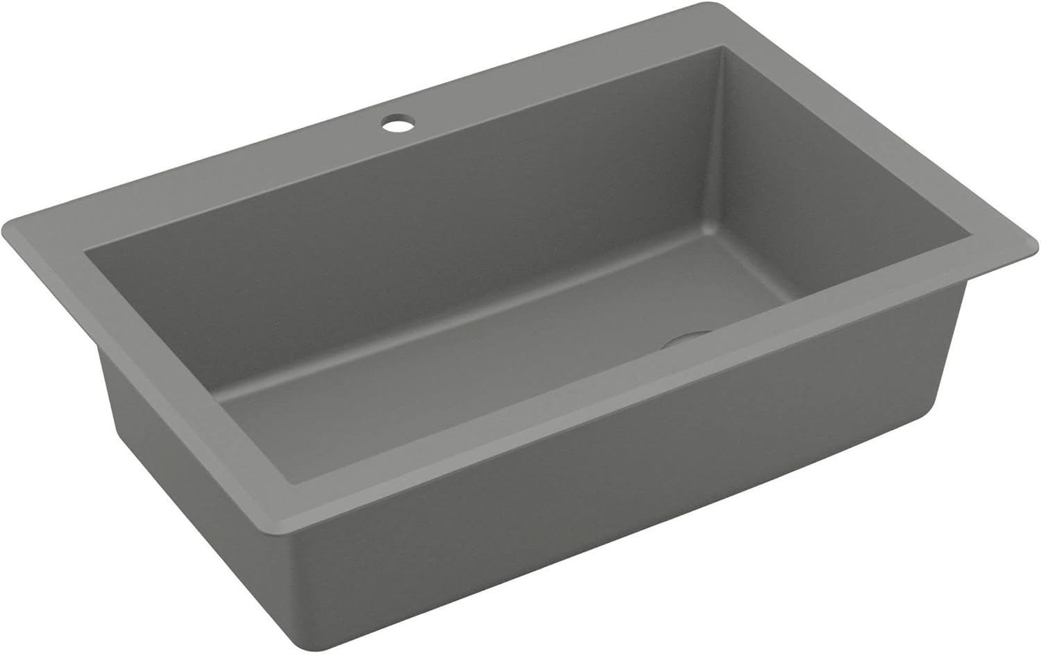 Karran QT-670 Drop-In/Top Mount 33' Single Bowl Granite Quartz Composite Kitchen Sink in Concrete, Right Side Drain, Extra Deep 9' Basin, Heat & Scratch Resistant, Sound Dampening