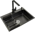 Kitchen Sink Black Nano Stainless Steel RV Sink Single Bowl Bar Prep Wet Bar & Prep Sink with Square Faucet & Drain Top Mount Or Undermount (Color : Black, Size : 68x45x22cm) (Black 65x45x22cm)