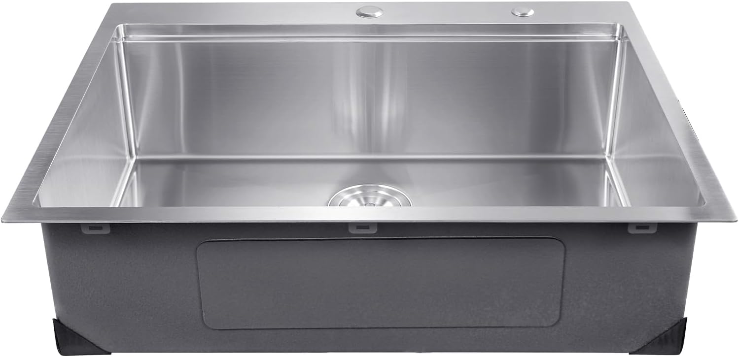 VEVOR Drop In Kitchen Sink 30 Inch Kitchen Sink Workstation, 304 Stainless Steel Top Mount Sinks, Drop-In Single Bowl with Ledge & Multiple Accessories Sink for RV, Prep Kitchen, Bar 30 x 22 x 9inch