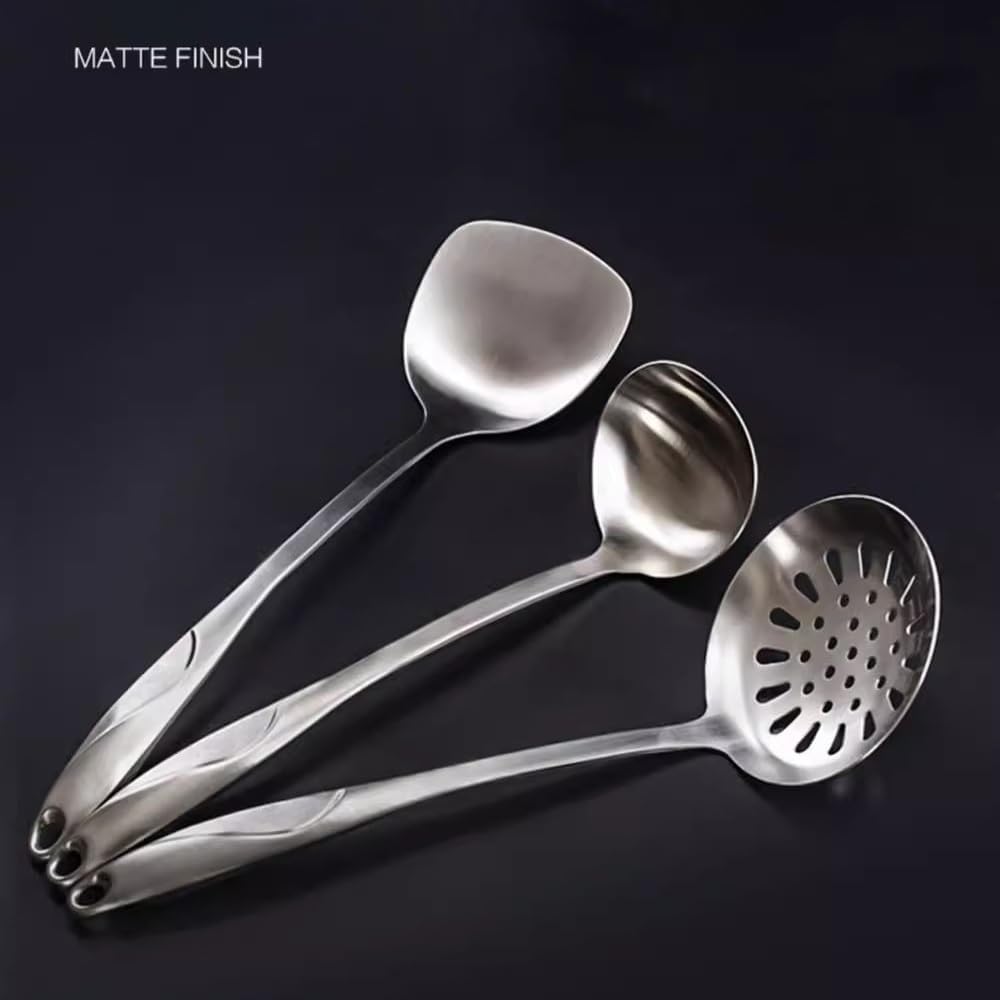 Stainless Steel Cooking Utensils Set with Holder, 7-Pieces All Metal Kitchen Utensils, Kitchen Tools with Countertop Rotating Stand