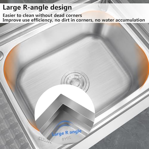 Freestanding Utility Sink,Outdoor Sink Set,32/35/40in Utility Sink,Stainless Steel Sink,Free Standing Stainless-Steel Single Bowl Kitchen Sink Set with fauc(90 * 45 * 80cm/34 * 17.7 * 35in