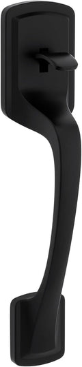 Kwikset Prague Front Door Handle No Lock, Entry Handleset Exterior with Interior Door Knob, Non-Locking, Matte Black, Deadbolt Not Included, with Microban Protection