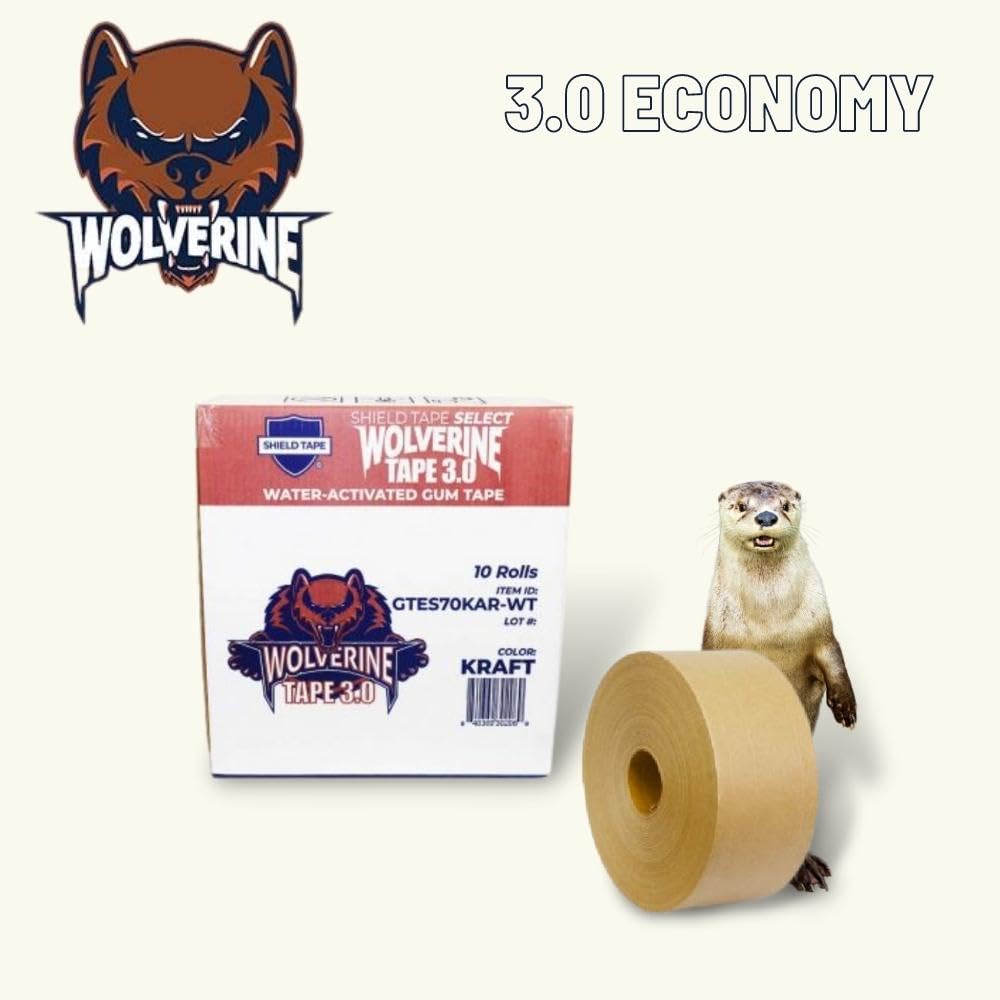 PSBM Economy Kraft Reinforced Gummed Tape, 1008 Rolls 5.5 Mil 2.75 Inch 125 Yards Per Roll, Water Activated Adhesive Tape with Fiberglass Strands for Packaging, Shipping, Moving & Sealing