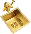 Kitchen Sink Single Bowl Bar Counter Preparation with Faucet and Drain Pipe Drop-in Or Undermountstainless Steel Metal Sink Kitchen Essentials (Color : Gold, Size : 38×38cm) (Gold 36×36cm)