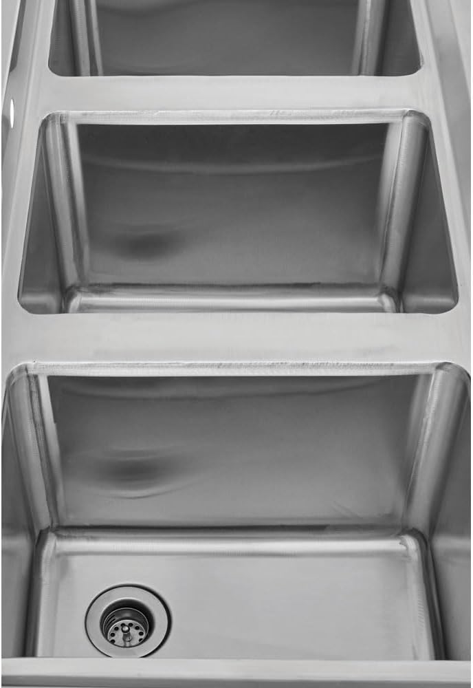 Kratos 29N-033 Underbar Compartment Sink, 3 Bowls, 38.5'Wx18.75'Dx33'H, No Drainboard (Faucet Sold Separately)