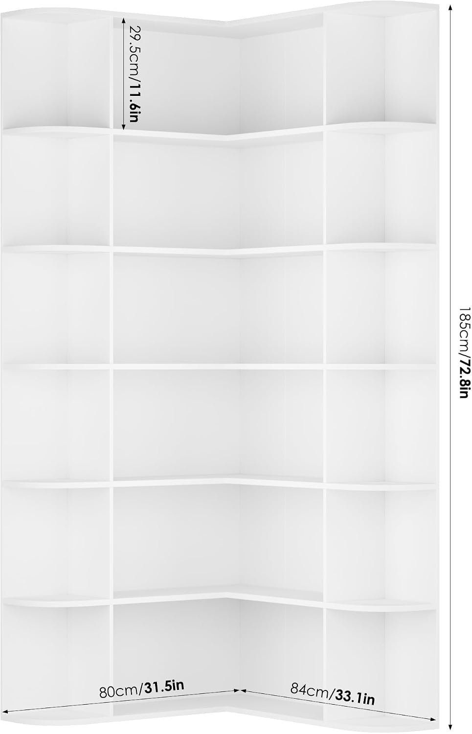 FOTOSOK 72' Tall Corner Bookshelf, 6-Tier Bookshelf and Bookcase with Open Storage, L Shaped Tall Bookcases Wooden Storage Shelves for Home Office, Thickened Boards for Better Load Bearing, White