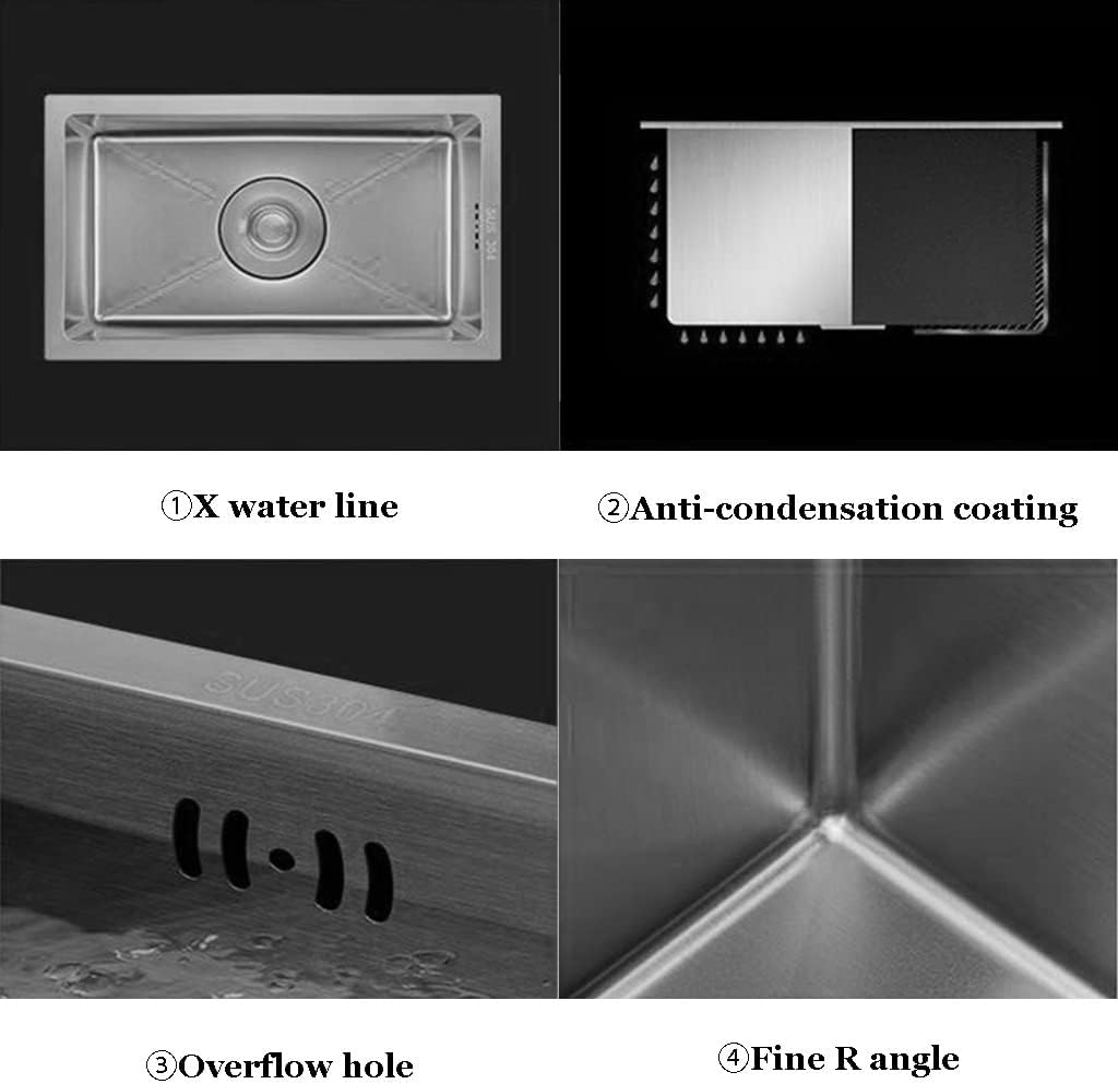 Generic Brushed Silver Single Bowl Kitchen Sinks 304 Stainless Steel Handmade Sink Bar Counter Balcony Kitchen Sink Drop in Or Undermount (Color : Silver, Size : 43x26x22cm)