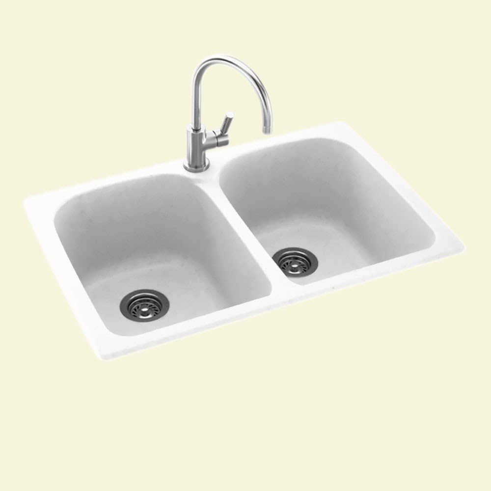 Swanstone KSLB-3322.010 33-Inch by 22-Inch Super Double Bowl Kitchen Sink, White