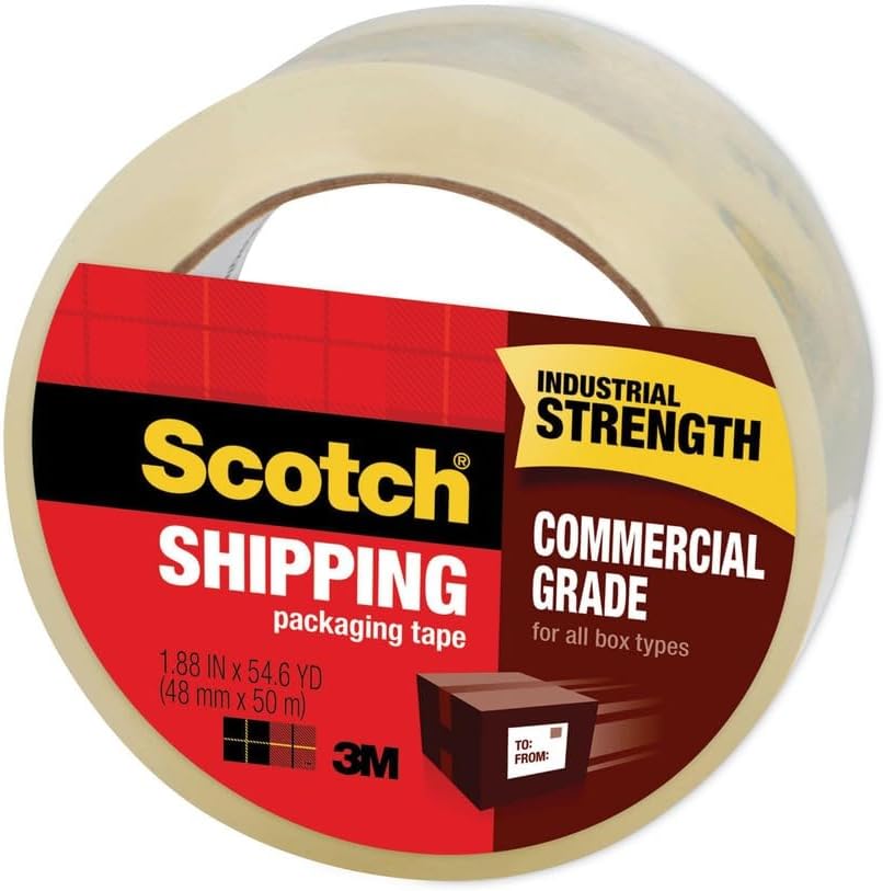 Scotch Commercial Grade Shipping Packaging Tape, Clear, 1.88 in x 54.6 yd, 1 Roll with Heavy Duty Dispenser, Industrial Strength, Heavy Duty Packing Tape for Shipping, Moving, and Storage