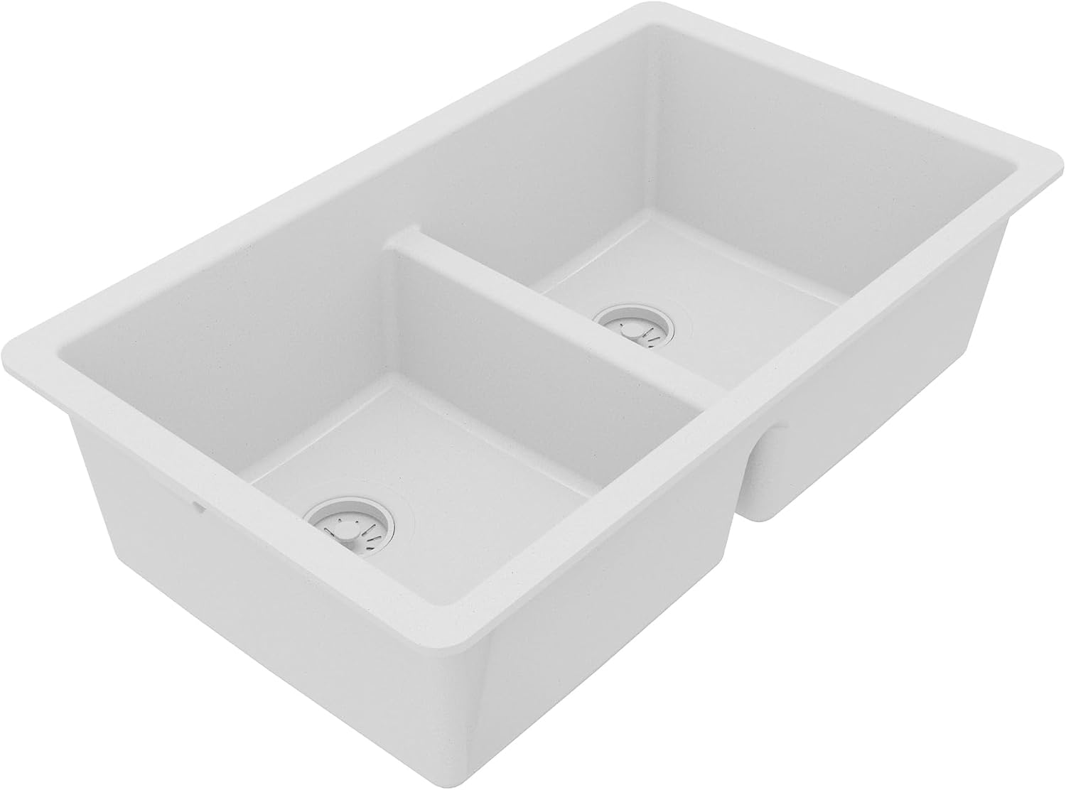 Karran 32' White Quartz Composite Undermount Double Bowl Kitchen Sink with Low Divider – 50/50 Equal Bowl, 535°F Heat Resistant, Sound Dampening, QU-810