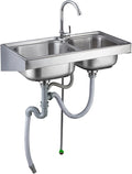 Wall-Mounted Kitchen Sink, Stainless Steel Utility Sink with Faucet, Double Bowl Sink for Washing Dishes, Easy to Clean, Saves Space (Color : Silver, Size : B(75x40x6cm)) (Silver A(75x40x6cm))