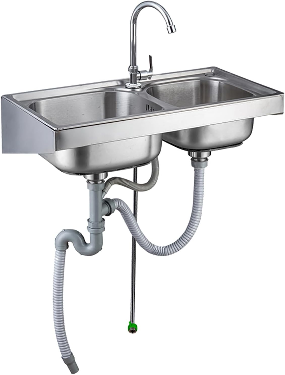 Wall-Mounted Kitchen Sink, Stainless Steel Utility Sink with Faucet, Double Bowl Sink for Washing Dishes, Easy to Clean, Saves Space (Color : Silver, Size : B(75x40x6cm)) (Silver A(75x40x6cm))