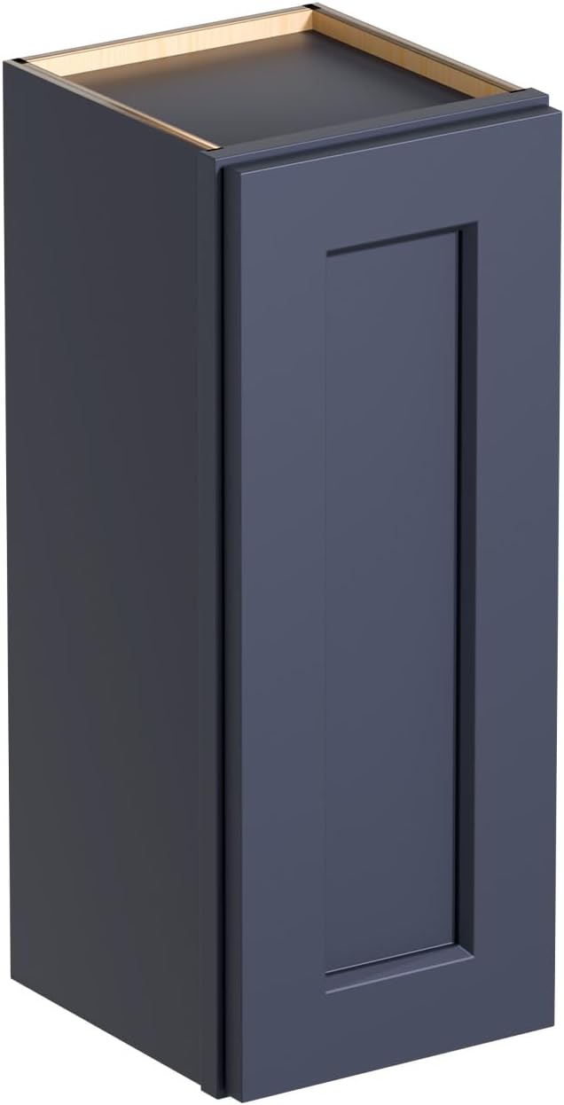 Blue Solid Wood Single Door Wall Cabinet 1 Door and 2 Shelves for Kitchen Storage, Bathroom Storage, Laundry,Adjustable Shelves Ready to Assemble(15'W×12'D×30'H)