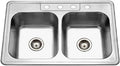 Houzer Glowtone Stainless Steel Kitchen Sink: 33 Inch Drop-in Topmount 4-Hole 50/50 Double Bowl, Durable & Versatile, Essential for Home & Apartment: 3322-8BS4-1