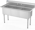 ROVSUN NSF Commercial 3 Bowl Kitchen Sink, 304 Stainless Steel, Free Standing Utility Sink for Kitchen, Laundry Room, Garage, Restaurant