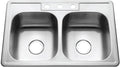 Houzer 3322-8BS3-1 Glowtone Series Topmount Stainless Steel 3-hole 50/50 Double Bowl Kitchen Sink, 8-Inch Deep