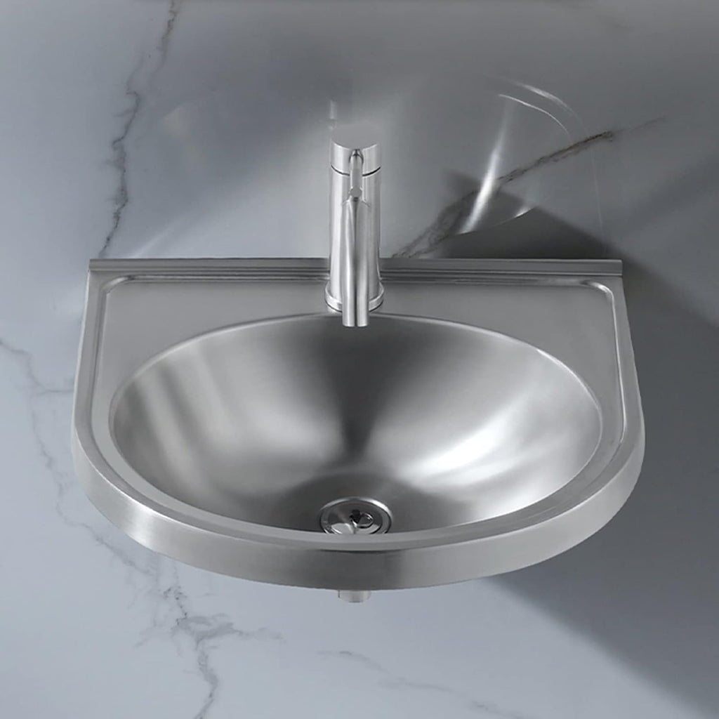 Single Bowl Stainless Steel, Kitchen Sink, Wall-Mounted Wash Basin Kitchen Sink, Easy to Install(with Faucet and Inlet Pipe) (Color : Silver, Size : B) (Silver A)