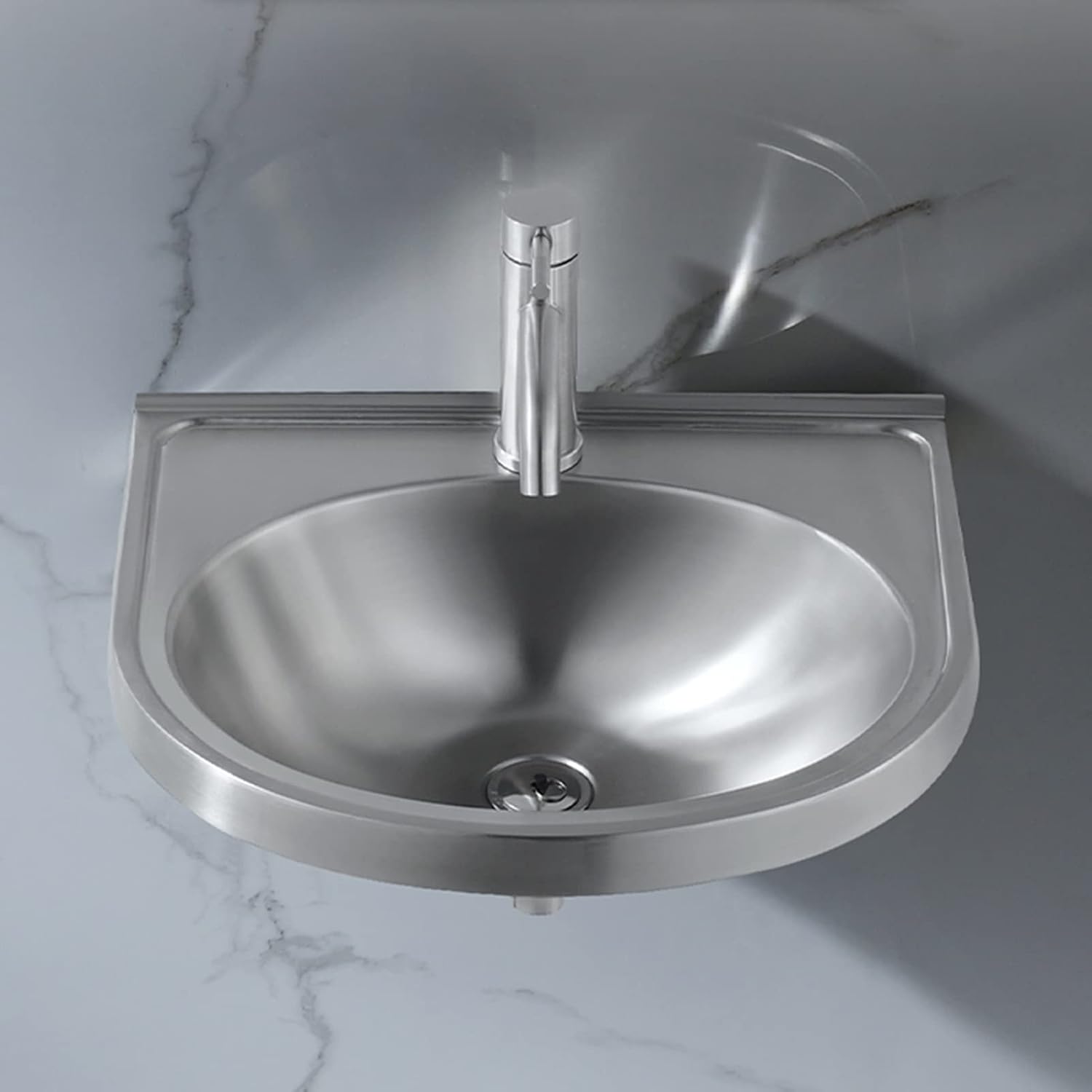 Single Bowl Stainless Steel, Kitchen Sink, Wall-Mounted Wash Basin Kitchen Sink, Easy to Install(with Faucet and Inlet Pipe) (Color : Silver, Size : B) (Silver A)