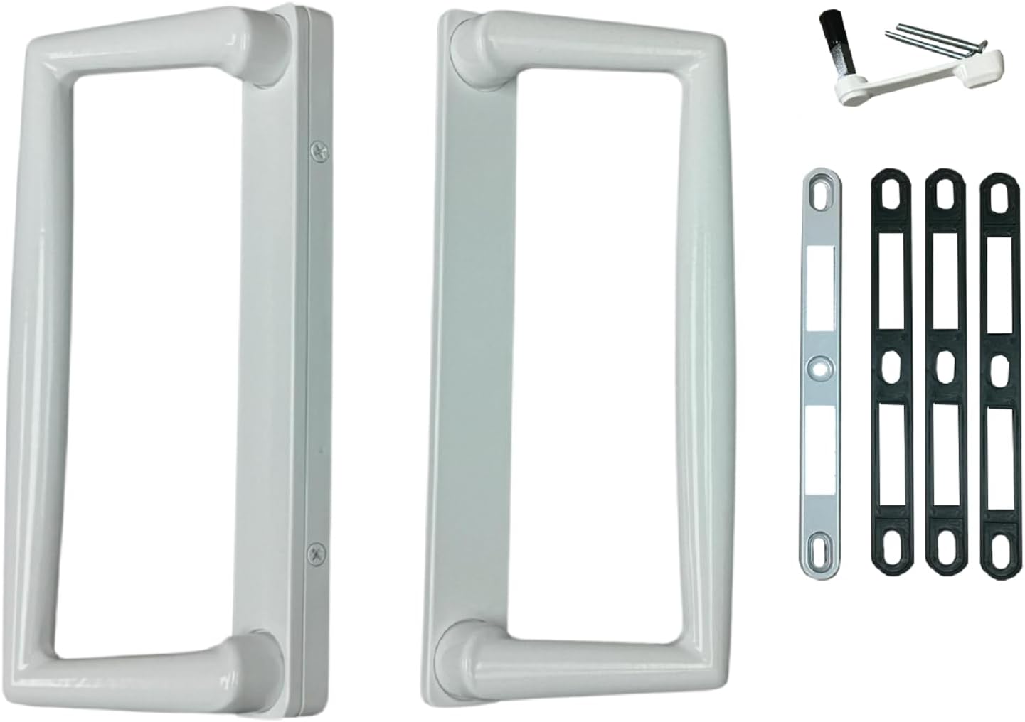 9' White PGT Sliding Glass Patio Door Surface Mount Handle Set Replacement with Thumb Latch Lever, Screws, and Keepers - 4-7/8' Hole Spacing - Fix and Repair Door Hardware