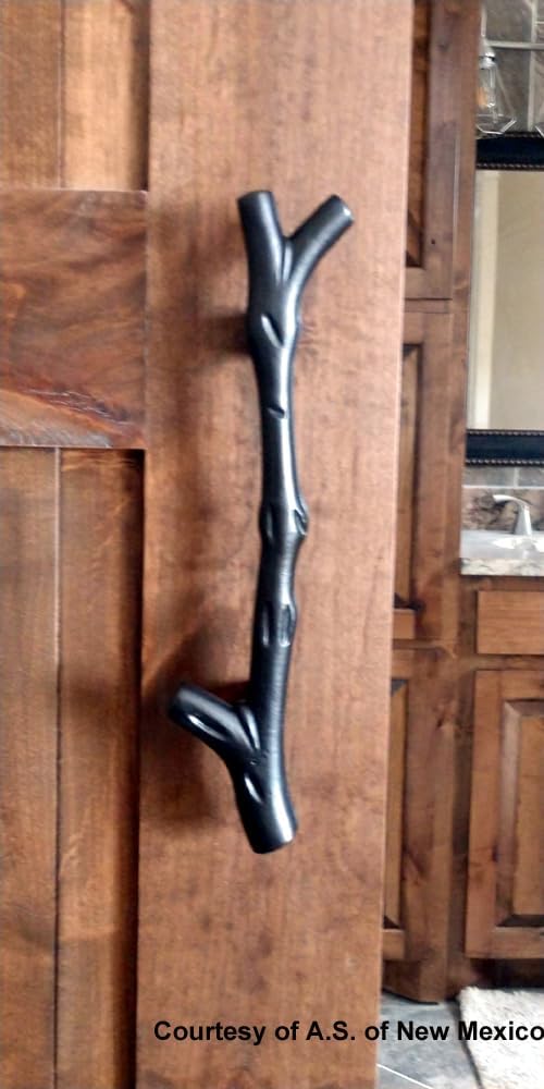 Wild West Hardware Large Tree Branch Barn Door Handle and Matching Smooth Flush Pull - Black Powder Coat Finish - Set