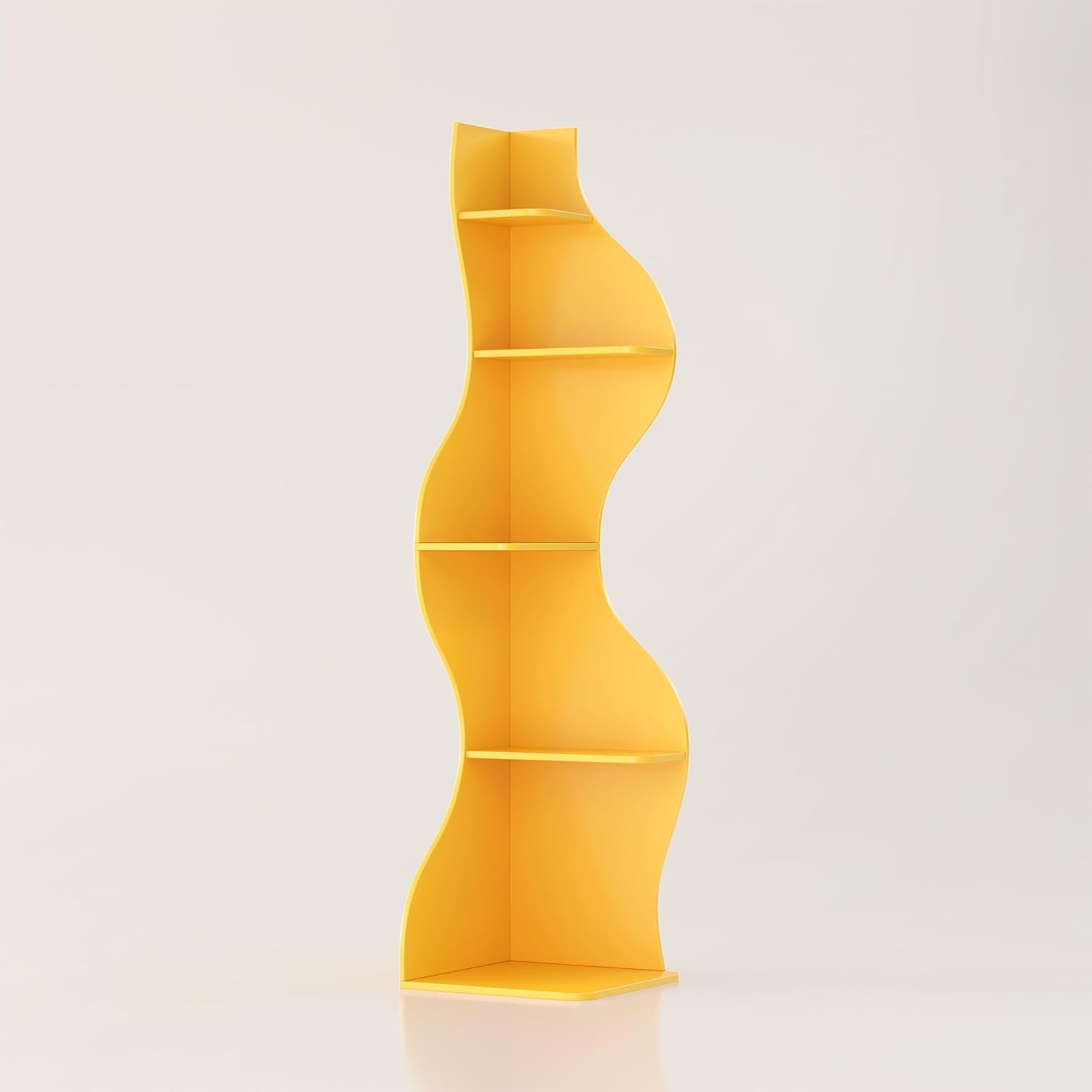 YOWOS 69.4' 5-Tier Modern Corner Bookshelf – Wavy Wooden Display Shelf with Storage, Narrow Corner Bookcase for Small Spaces, Ideal for Plants, Books & Decor (Yellow)