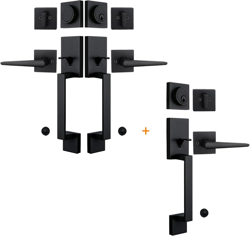 NEWBANG 2 Pack to be Keyed Alike Traditional Entry Handlesets for Front Doors with Same Culinders and Same Keys in Matte Black(1 PC Keyed and 1 PC Keyed & Dummy),MDHST2010DB-AMZ-SET