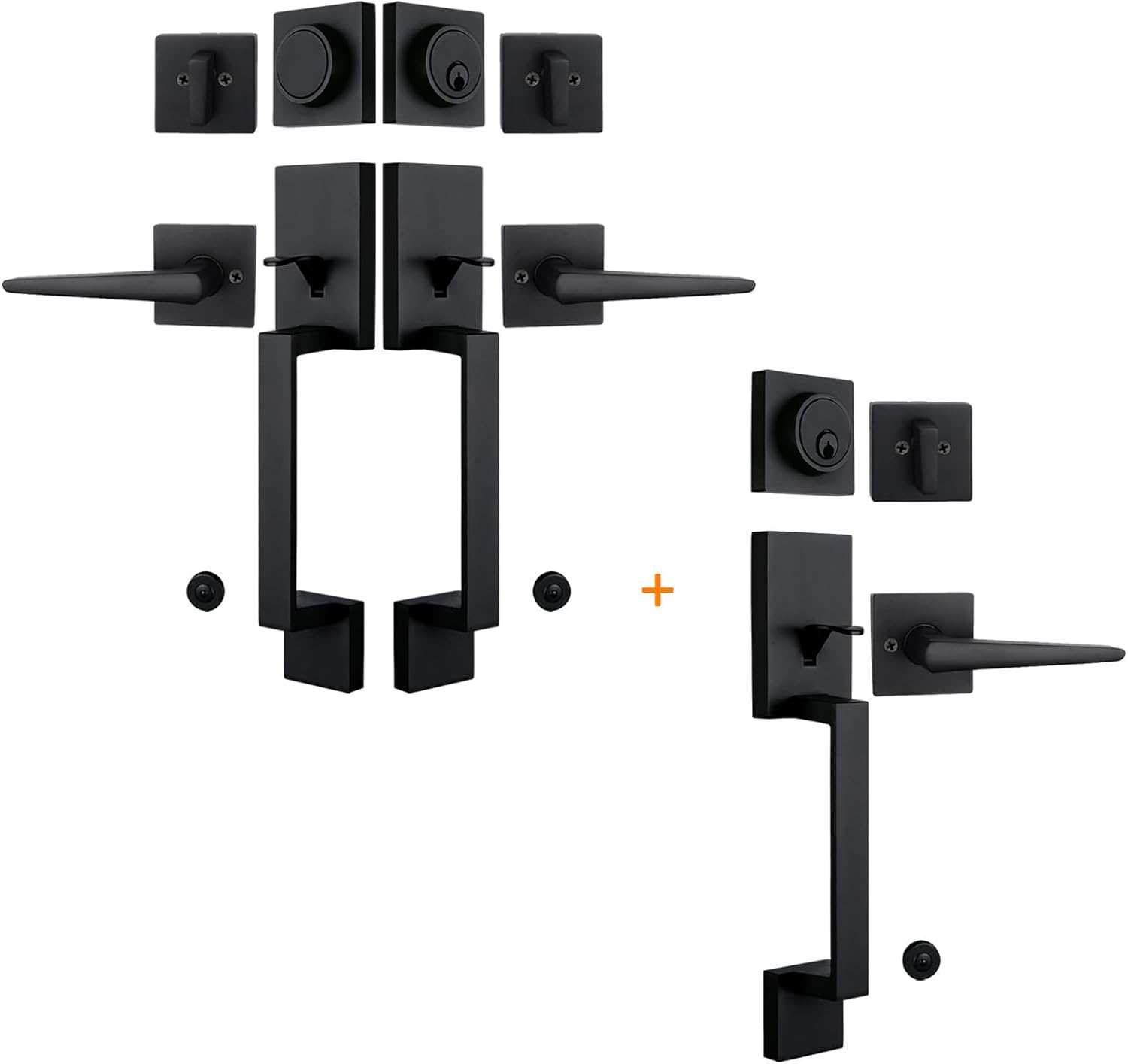NEWBANG 2 Pack to be Keyed Alike Traditional Entry Handlesets for Front Doors with Same Culinders and Same Keys in Matte Black(1 PC Keyed and 1 PC Keyed & Dummy),MDHST2010DB-AMZ-SET