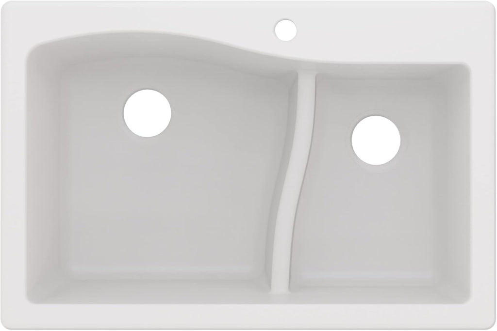 KRAUS Quarza 33-inch Drop-In/Undermount 60/40 Double Bowl Granite Kitchen Sink in White, KGD-442WHITE