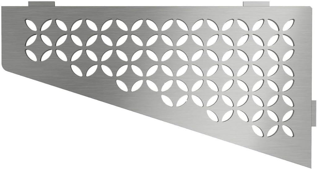 Schluter Quadrilateral Corner Shelf for Tiled Walls - Floral Design, Stainless Steel Material, Brushed Stainless Steel Finish, 3/32' Thick Anchoring Tabs - SES3D5EB