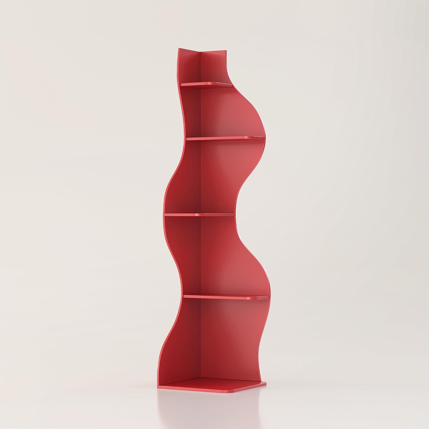YOWOS 69.4' 5-Tier Modern Corner Bookshelf – Wavy Wooden Display Shelf with Storage, Narrow Corner Bookcase for Small Spaces, Ideal for Plants, Books & Decor (Red)