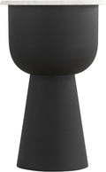 NILA Black Side Table with White Marble Top – 14' Round End Table – Modern Accent Table for Living Room, Bedroom, Bedside Storage – Elegant Small Space Furniture