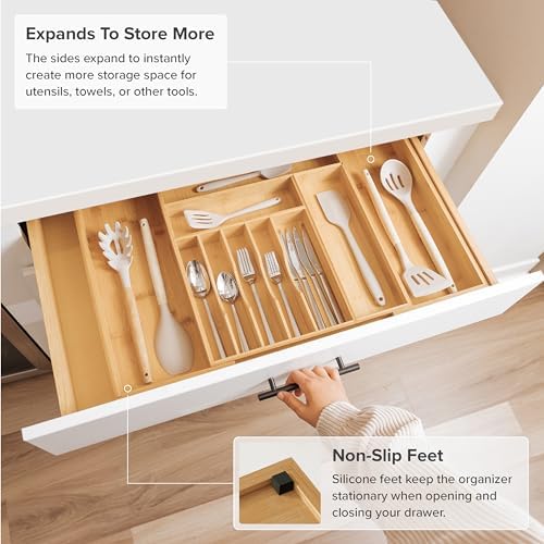 KitchenEdge Premium Silverware, Flatware and Utensil Organizer - Expandable from 16 to 28 In and Adjustable Kitchen Drawer Organizer - Expandable from 16 to 28 In Bundle