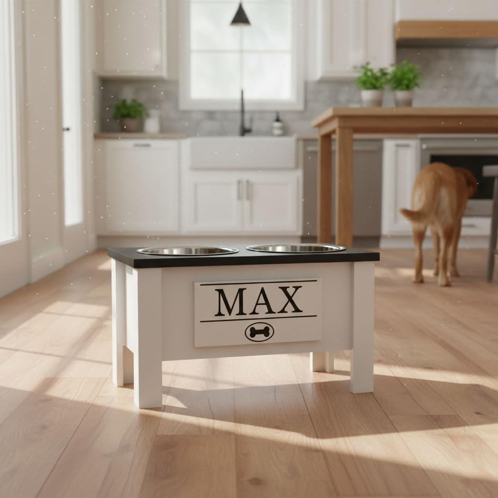 GTW Elevated Dog Bowl Stand for Large Dogs - Customized Feeding Station with Storage & Stainless Steel Bowls (Large, Black)