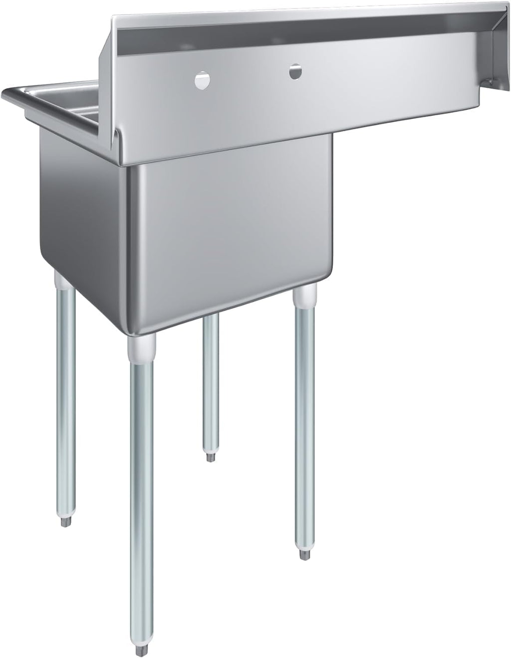 Stainless Steel Prep & Utility Sink | 304 Stainless Steel | Restaurant, Kitchen, Laundry, Garage | NSF (23 in. x 39 in. | One Bowl | Left Drainboard)