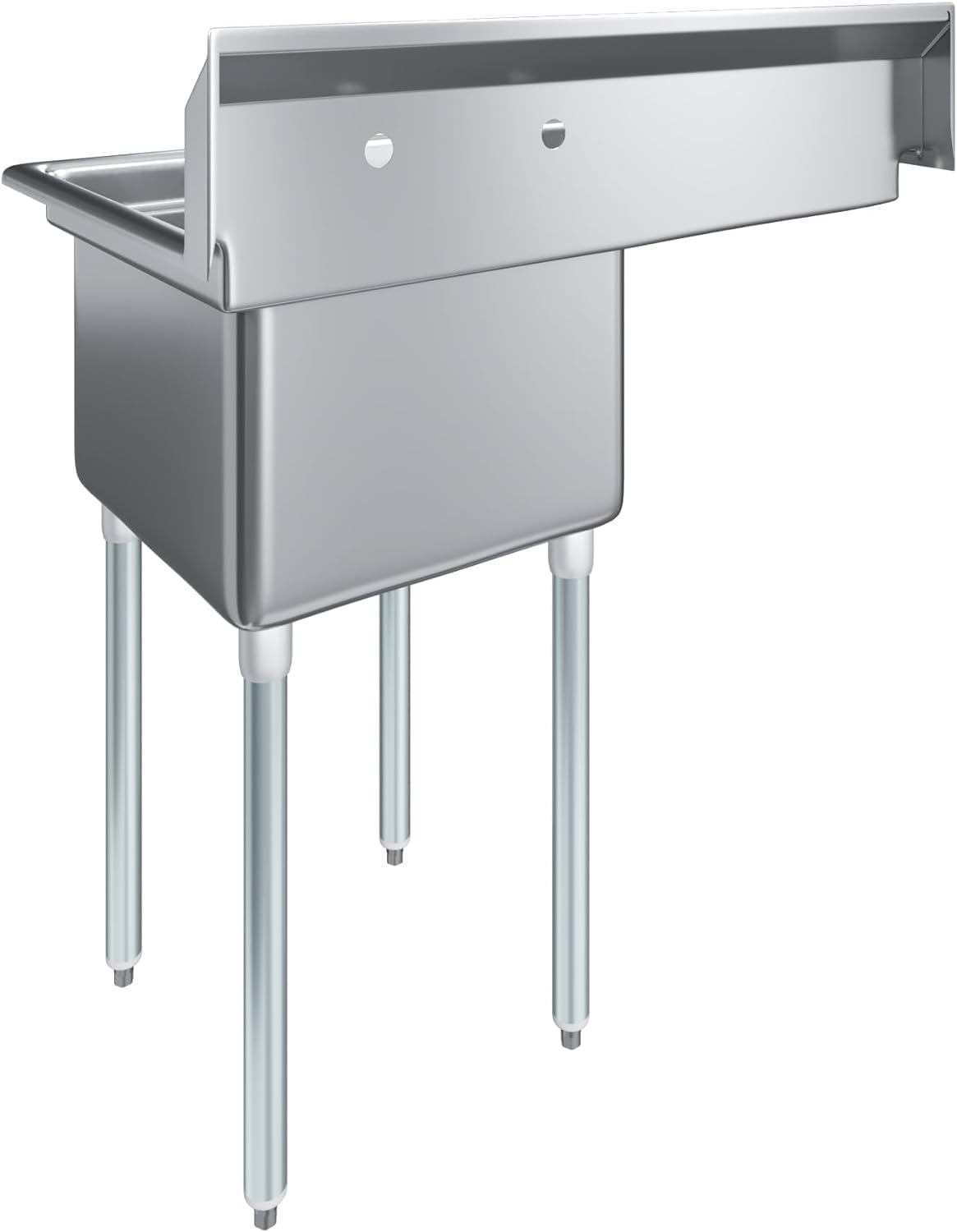Stainless Steel Prep & Utility Sink | 304 Stainless Steel | Restaurant, Kitchen, Laundry, Garage | NSF (23 in. x 39 in. | One Bowl | Left Drainboard)