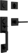 Kwikset Peralta Front Door Lock Handle and Deadbolt Set, Entry Handleset Exterior with Interior Reversible Lever, Matte Black, Pick Resistant SmartKey Rekey Deadbolt Security