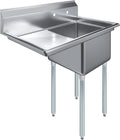 Stainless Steel Prep & Utility Sink | 304 Stainless Steel | Restaurant, Kitchen, Laundry, Garage | NSF (23 in. x 39 in. | One Bowl | Left Drainboard)