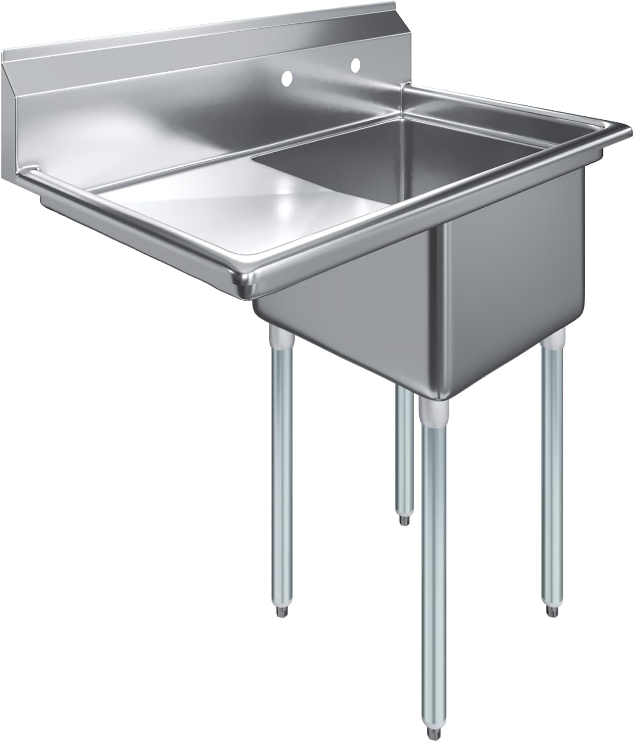 Stainless Steel Prep & Utility Sink | 304 Stainless Steel | Restaurant, Kitchen, Laundry, Garage | NSF (23 in. x 39 in. | One Bowl | Left Drainboard)