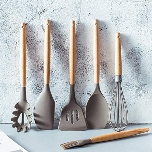 Kitchen Utensils Set, Cooking Utensils Set Silicone Kitchen Utensils Gadgets Wood Handle Cooking Tools Kitchenware Set Spatula Shovel Spoon Home