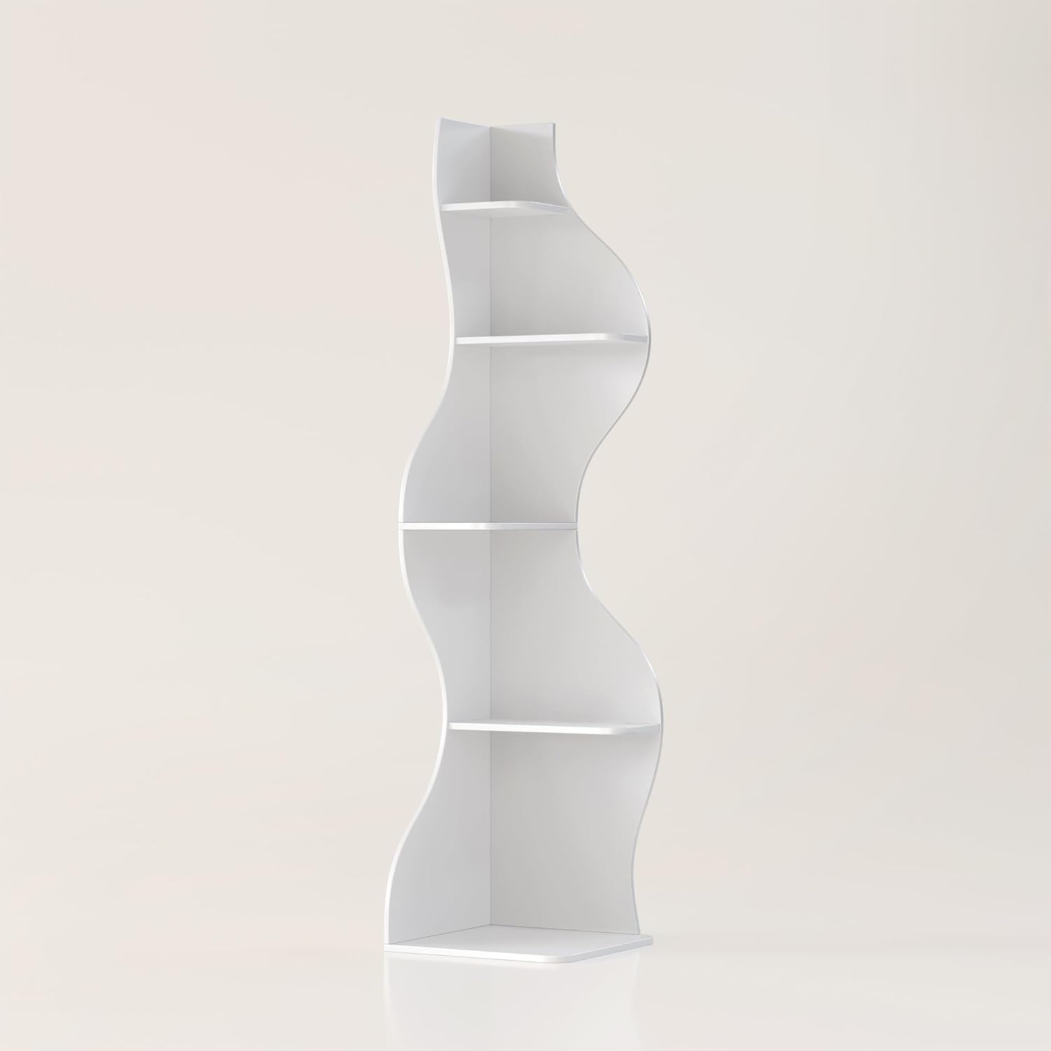YOWOS 69.4' 5-Tier Modern Corner Bookshelf – Wavy Wooden Display Shelf with Storage, Narrow Corner Bookcase for Small Spaces, Ideal for Plants, Books & Decor (White)