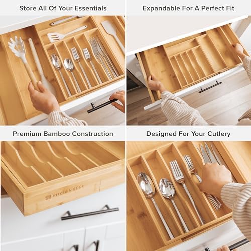 KitchenEdge Premium Silverware, Flatware and Utensil Organizer - Expandable from 16 to 28 In and Adjustable Kitchen Drawer Organizer - Expandable from 16 to 28 In Bundle
